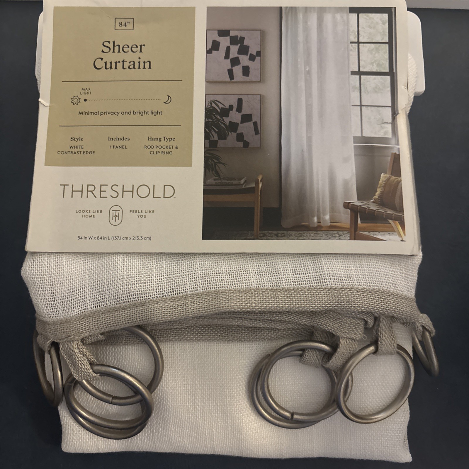 Threshold 1pc 54″x84″ Sheer White Contrast Edge Window Curtain Panel