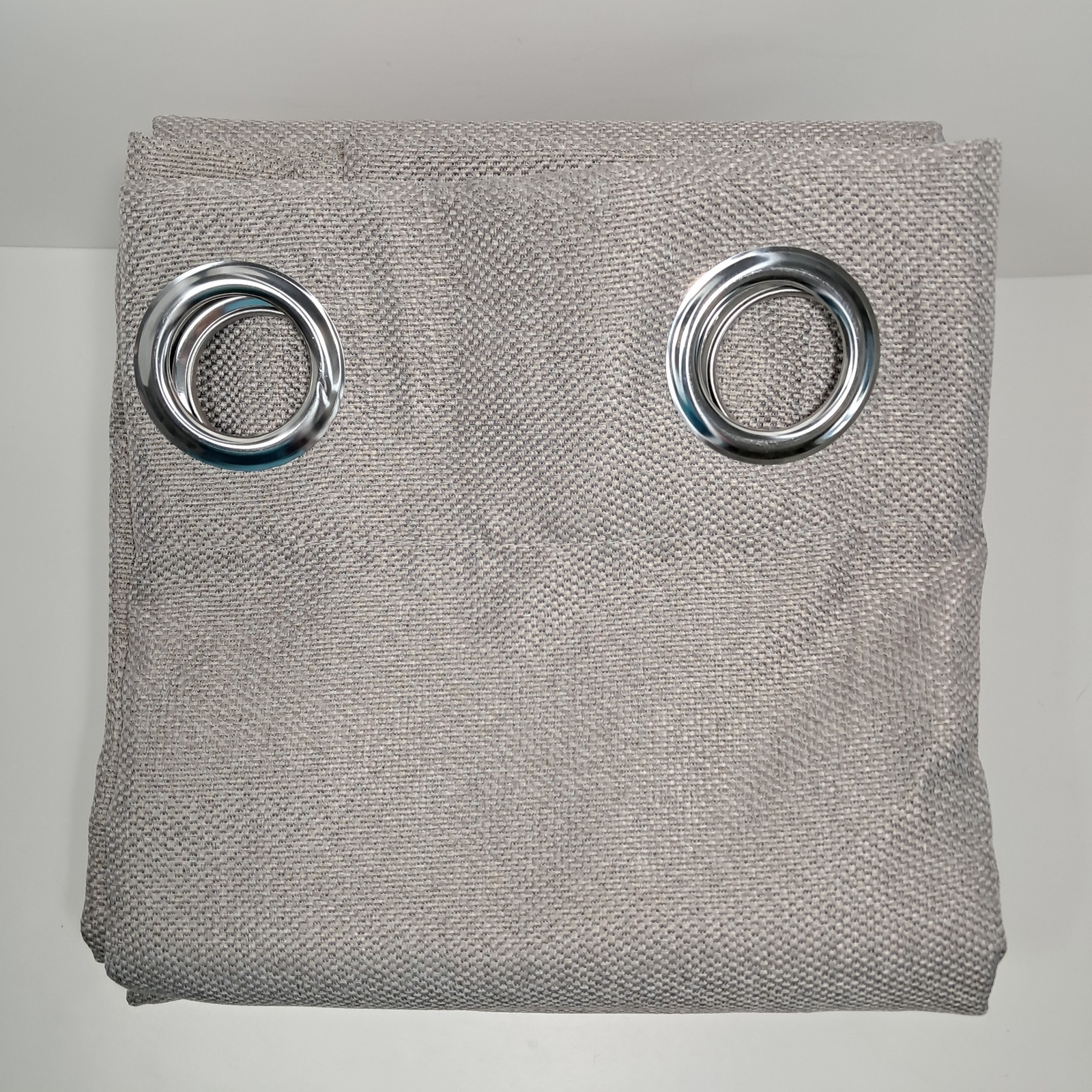 Set Of 3 Gray Woven Texture Poly 52″ x 84″ Silver Grommet Top Black Out Curtain
