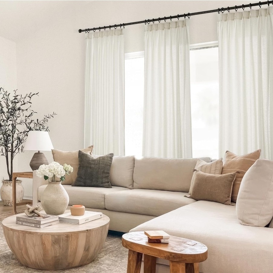 Pinch Pleated 92 Inch Curtains 2 Panels for Living Room Natural Curtains 92 2pk