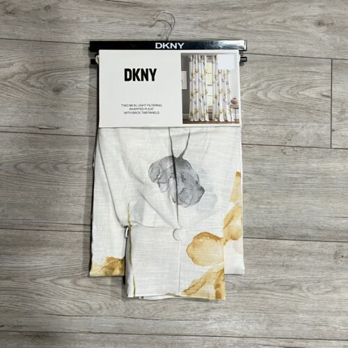 DKNY 32 x 96 City Bloom Inverted Pleat Cotton White Yellow Gray Flowers Curtains