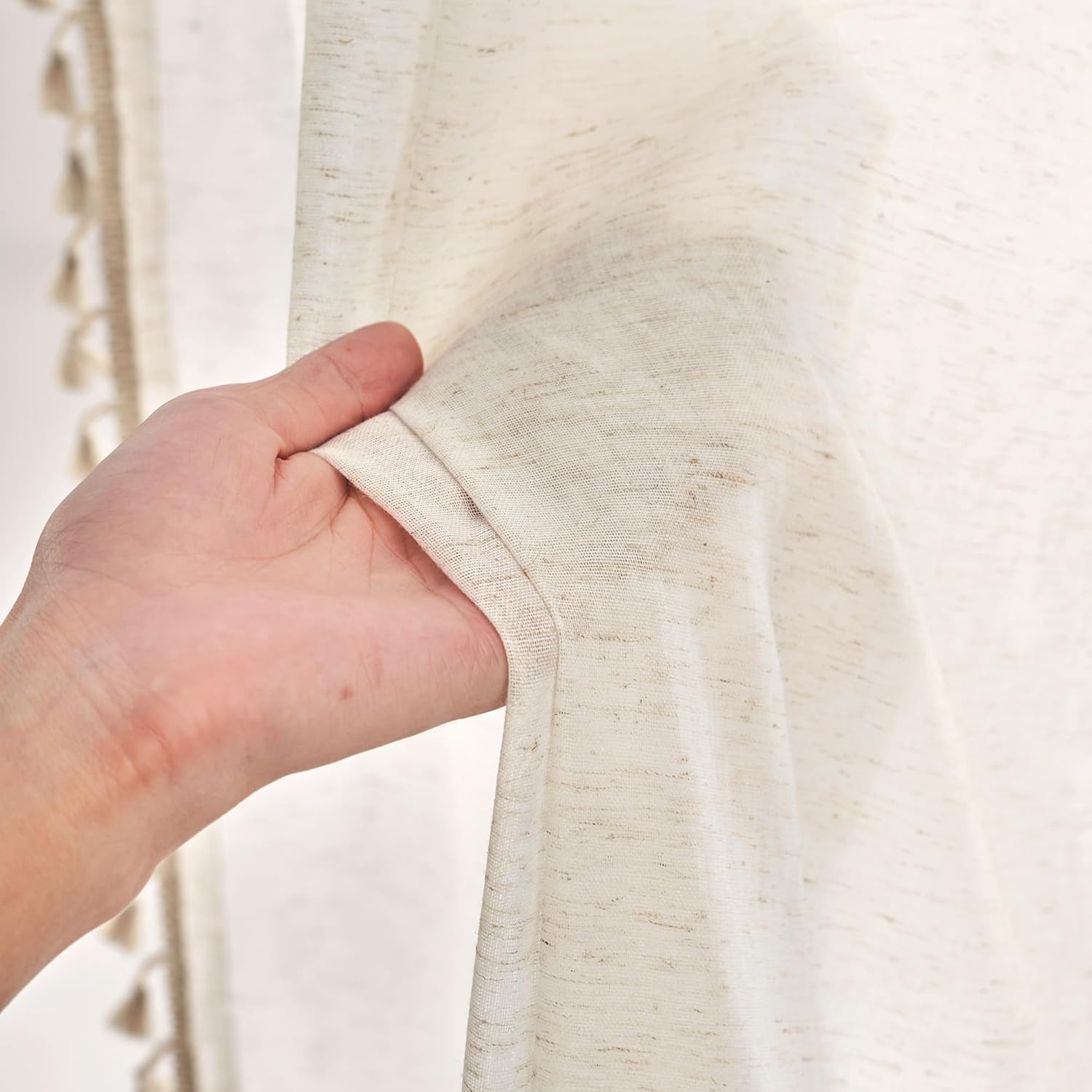 Sanceor Flax Linen Extra Long Sheer Curtain,Custom Made 14ft Length,Boho Farmhou