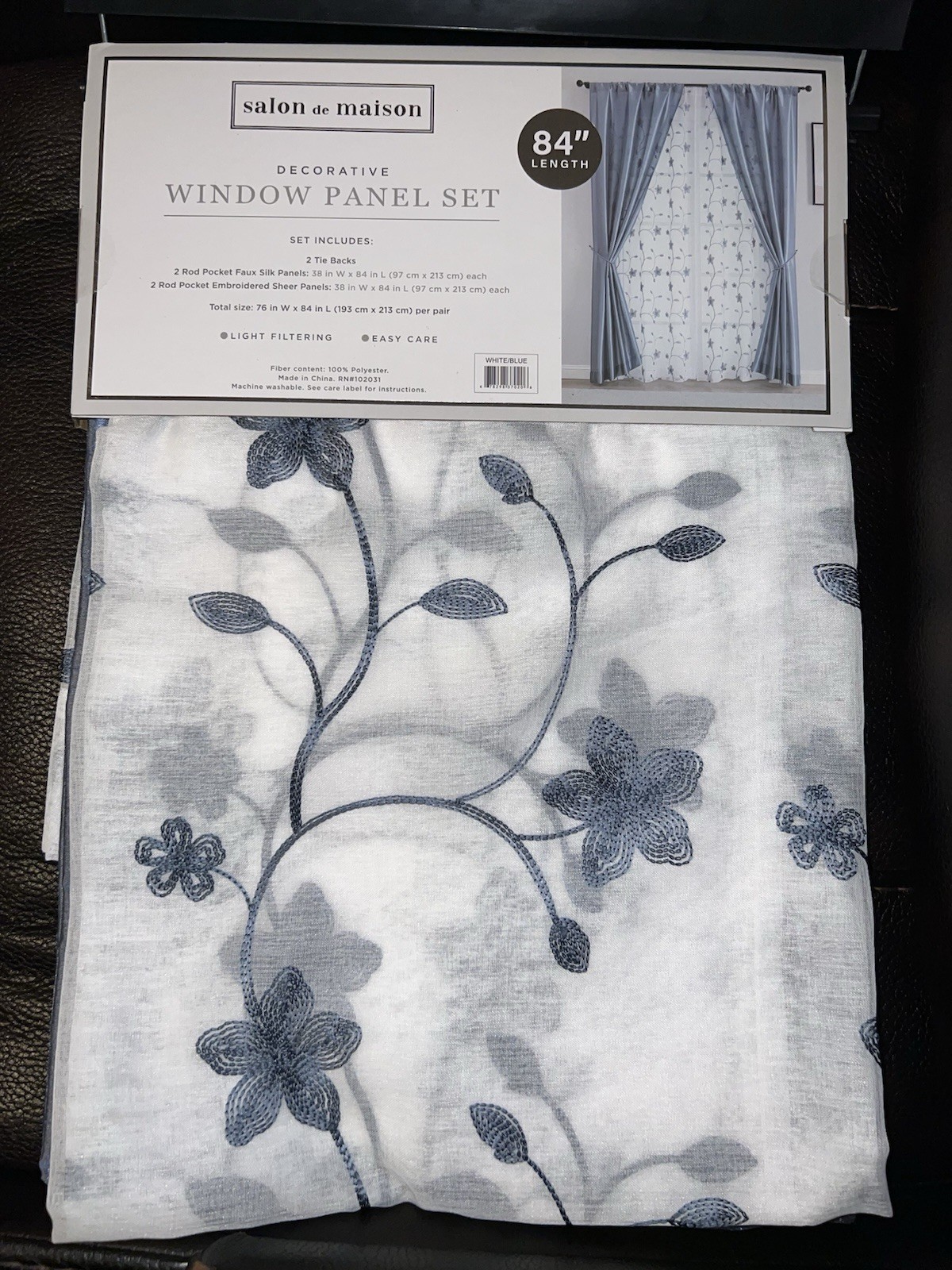 Salon de Maison Window Panel Set 84″ White Blue Zaire 6 Piece NEW