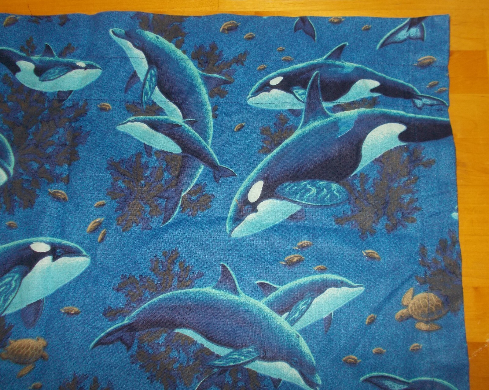 Camper RV Window Curtain Valance Dolphins Marine Beach 42″ x 24″ Blue Nautical