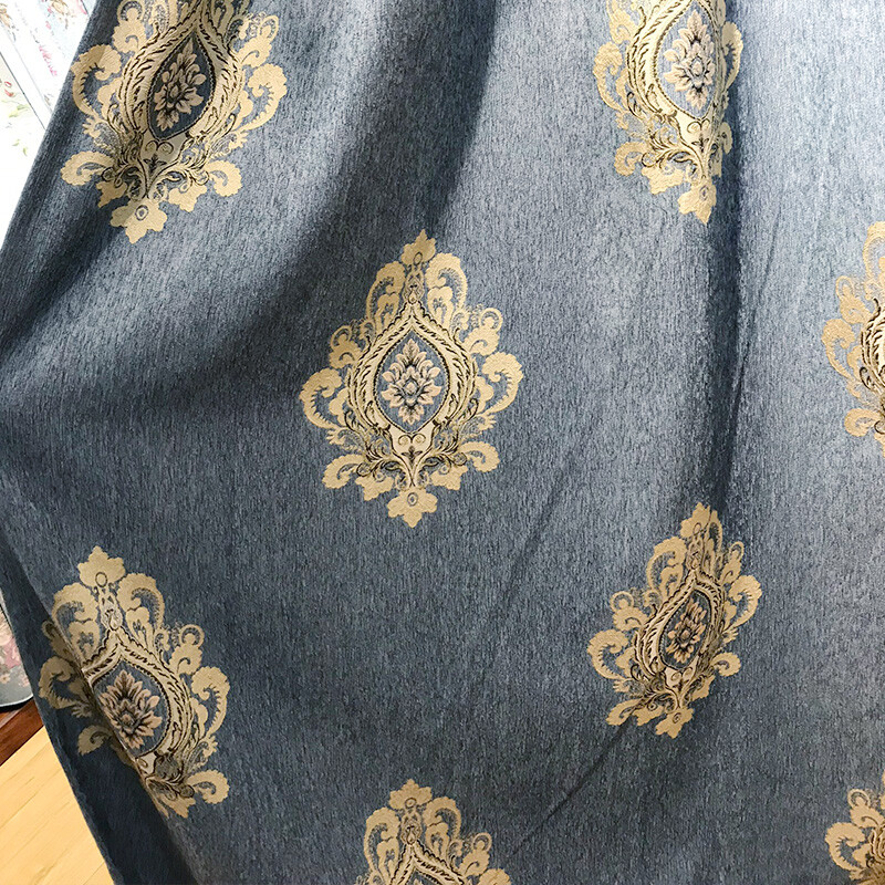 simple Chenille jacquard blue cloth blackout curtain tulle valance drape C1461