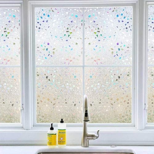 Decorative Window Film, Stained Window 35.4 x 157.4 Inch Clear-rubble Pattern