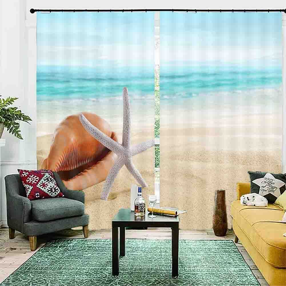Large Sea Shells Starfish 3D Blockout Photo Print Curtain Fabric Curtains Window