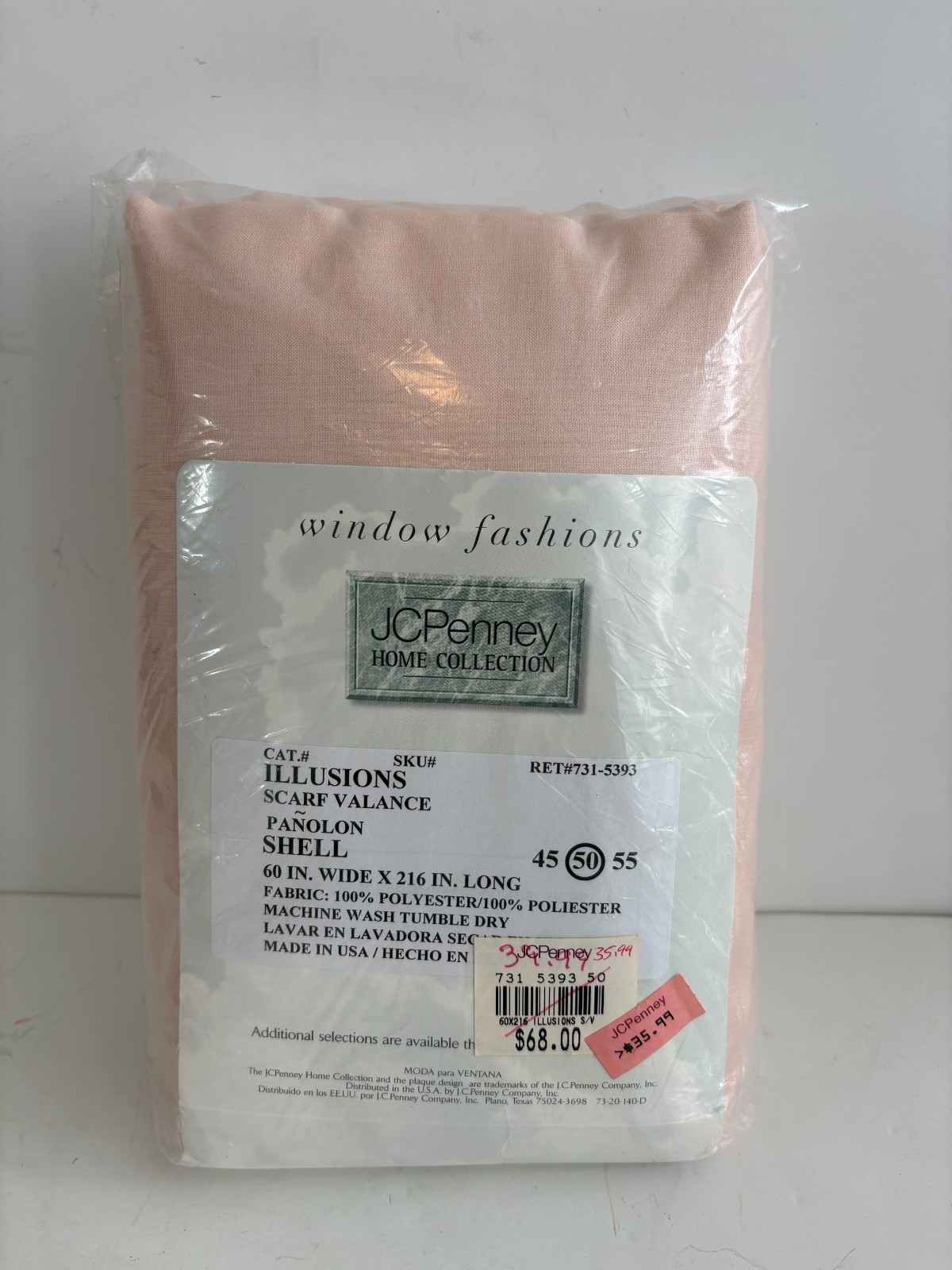 JC Penney Illusions Scarf Valance Shell Pink 60×216″