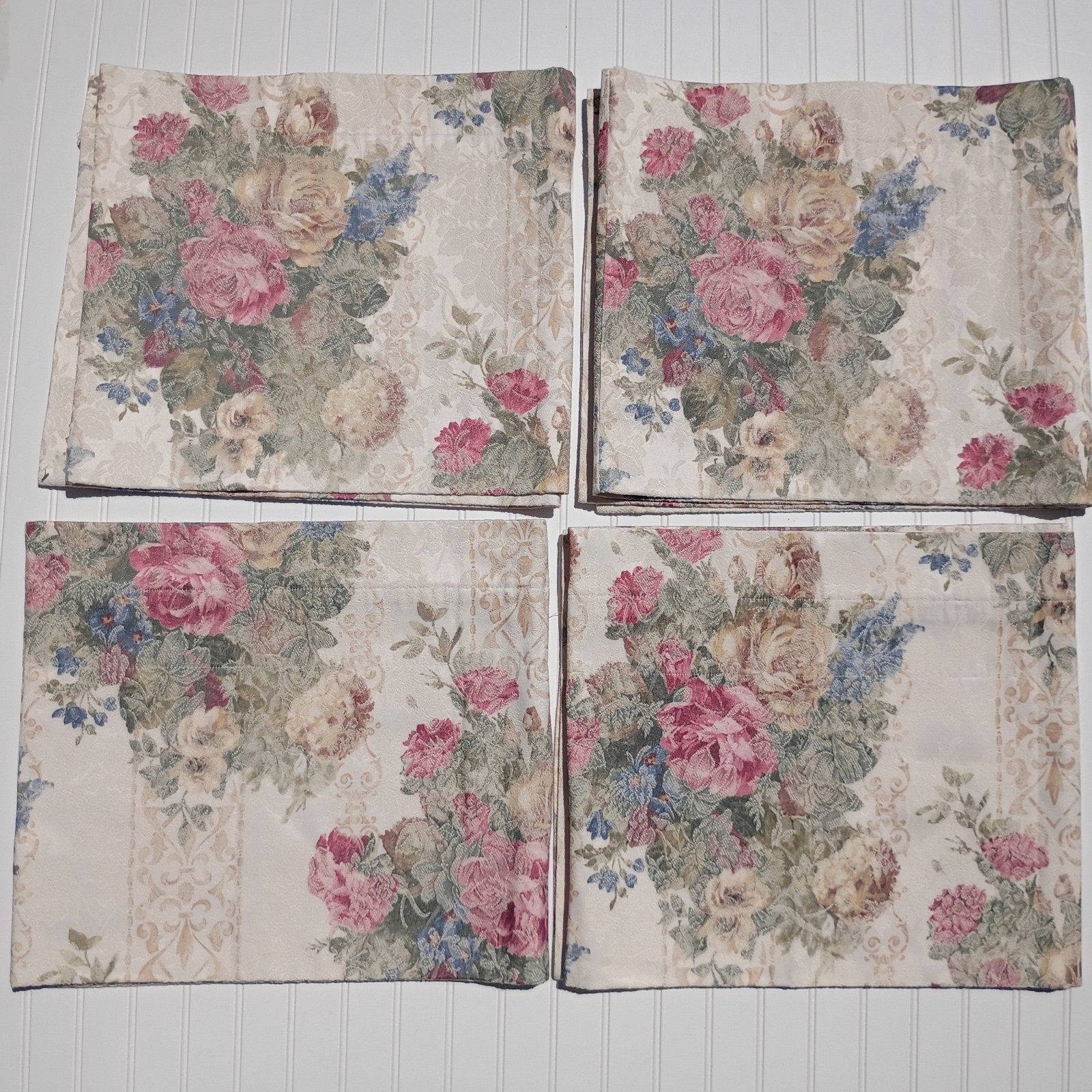 Sears Roebuck Blouson Valances Set of 4 Ivory Floral Jacquard Victorian Cottage
