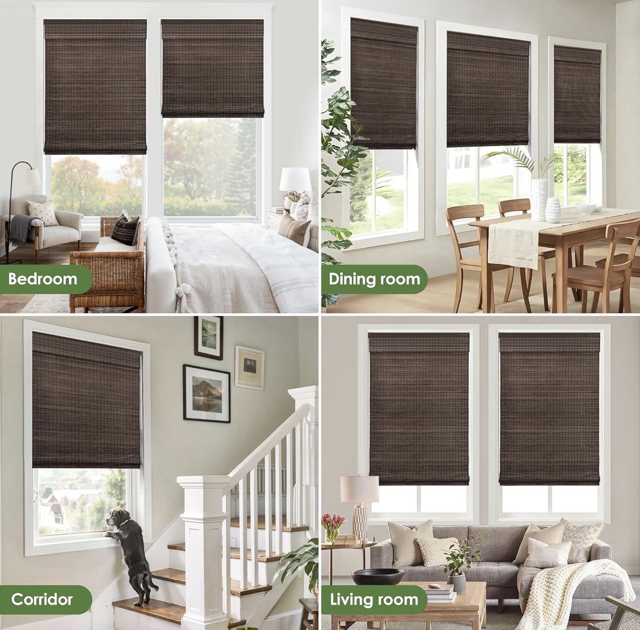 LazBlinds No Drill Cordless Bamboo Roman Shades Roll Up Blinds 22.5′ W x 48» H