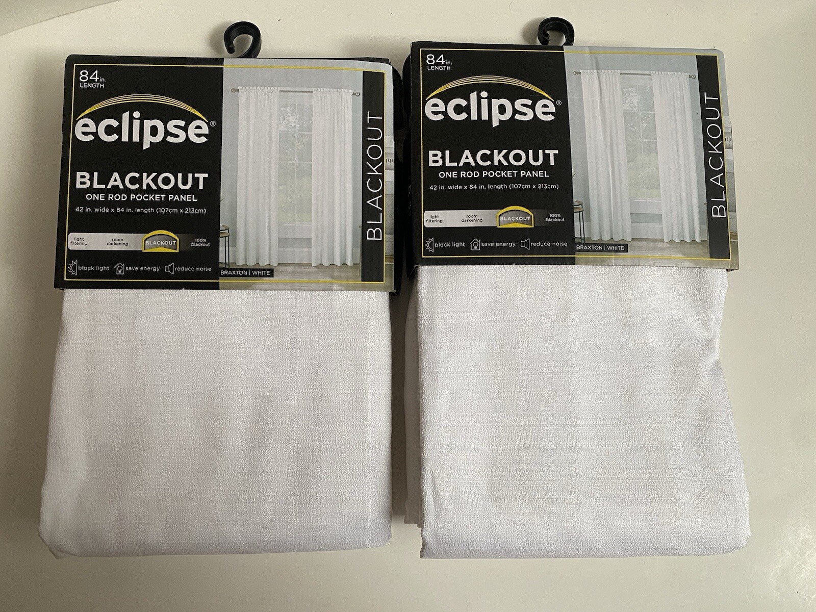 Eclipse Window Curtain 2 Pack Blackout Braxton White One Panel Each 42 x 84 New