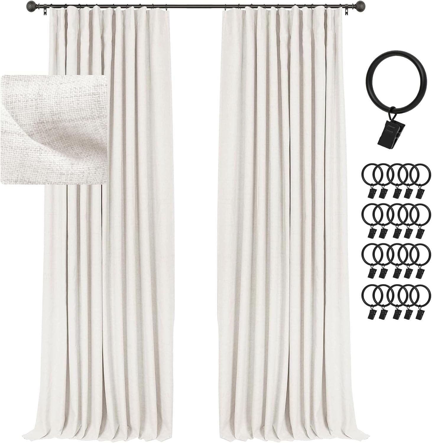 Beige 96″ Blackout Curtains – Thermal Insulated Linen, 2 Panels for Bedroom/Livi