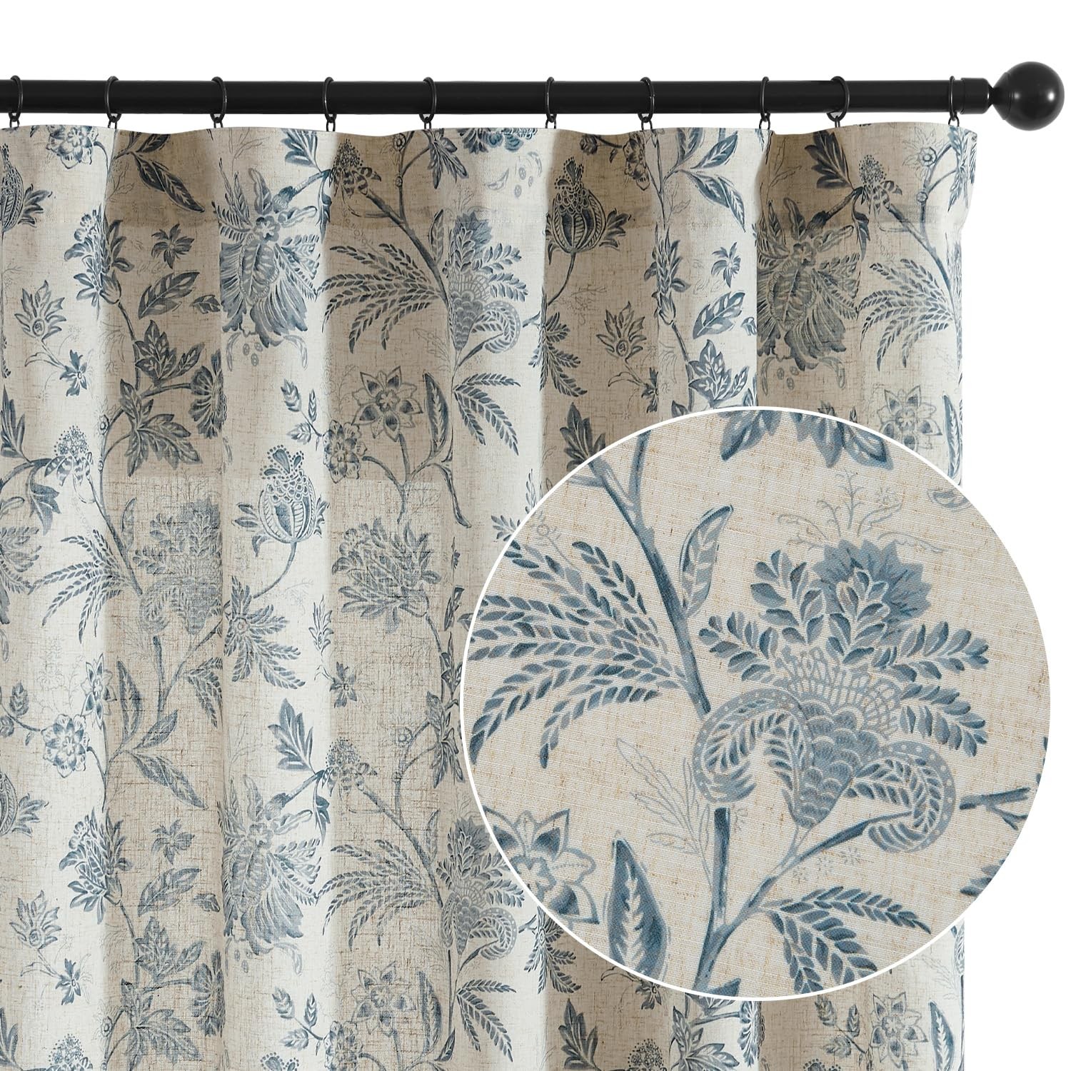 Linen Floral Curtains for Living Room with Printed Flower 108 Inches Long Lig…