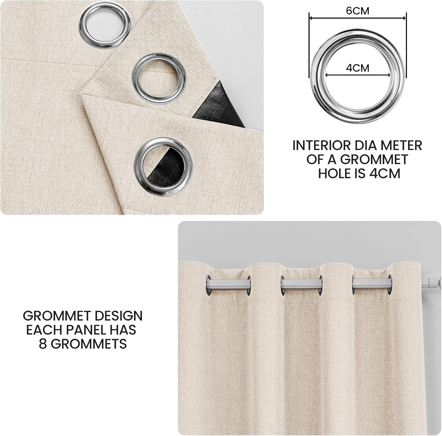 Room-Darkening Faux Linen Curtains, 108″ Long – Perfect for Bedrooms & Offices