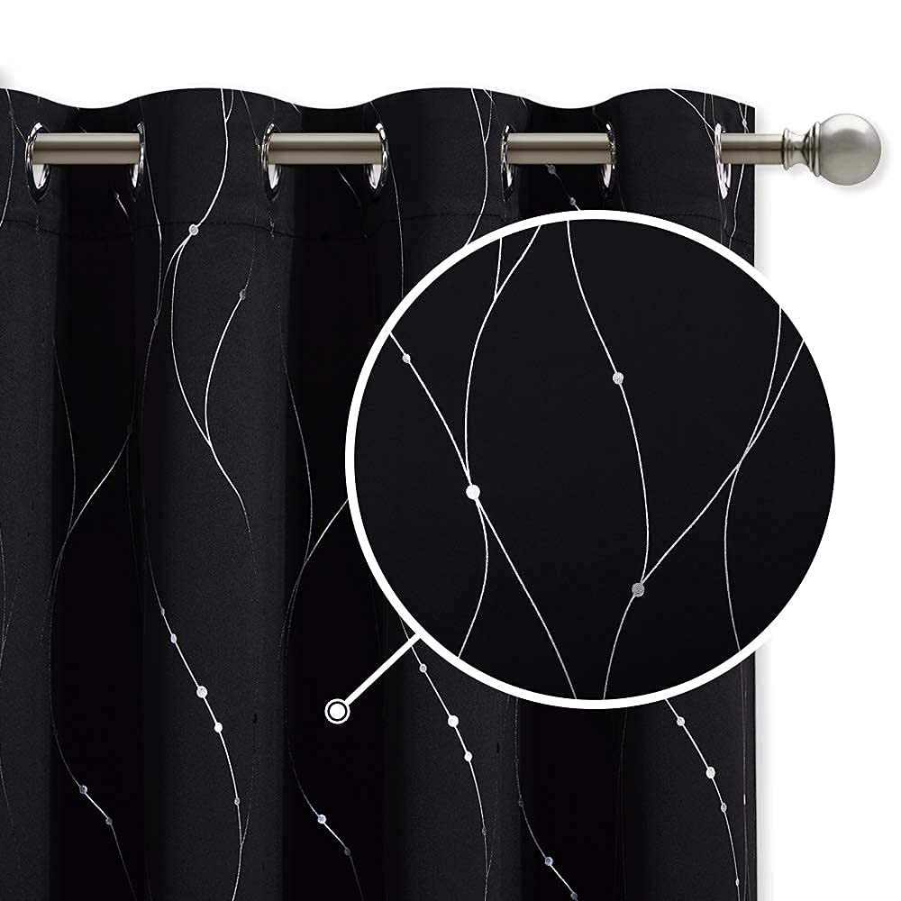 StangH Printed Blackout Curtains 84 inches for Living Room, Wave Lines Dots Foil