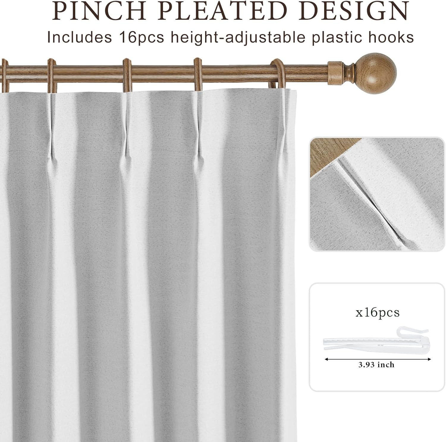 Ivory Pinch Pleated Blackout Curtains 90″ Length – 2 Panel Set, Thermal Drapes