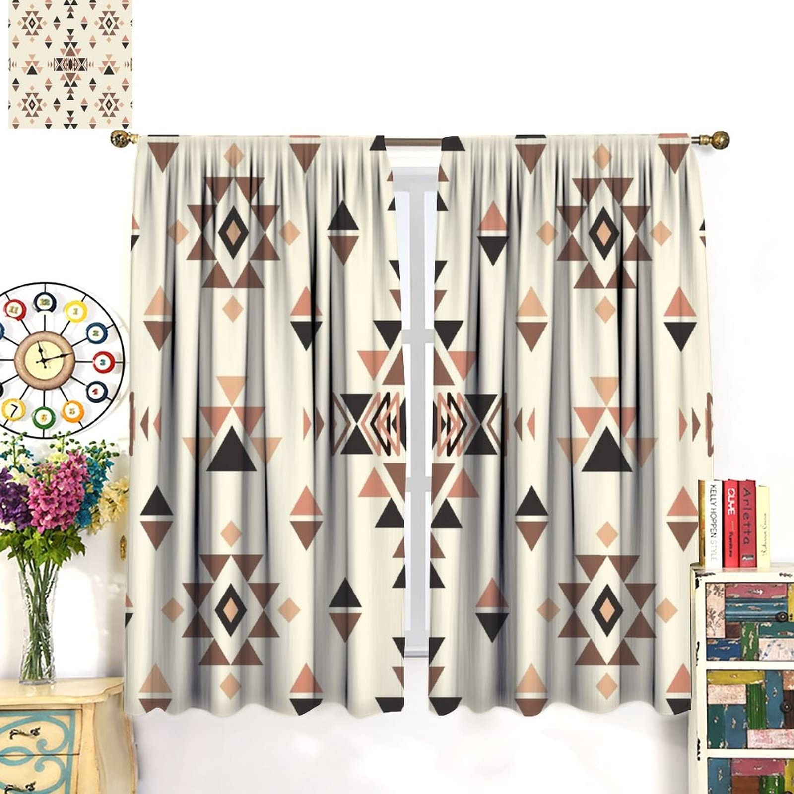 Aztec Print Pattern Curtains,Native American Ethnic Bohemian Style Window Doo…