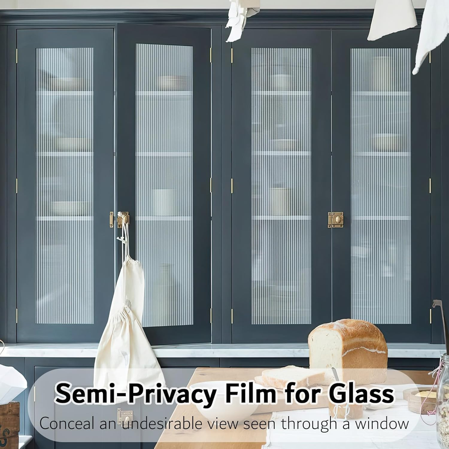 Reeded Glass Privacy Film, Frosted Window Vinyl, 3D Decorative Window Decals Non
