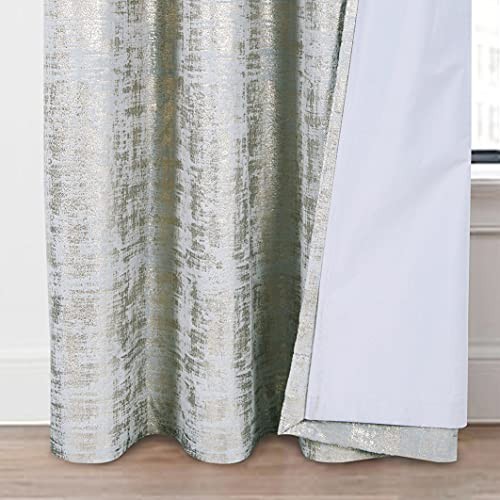 100% Blackout Soft Velvet Curtains 52″W x 63″L (Pack of 2) Silver (Gold Print)
