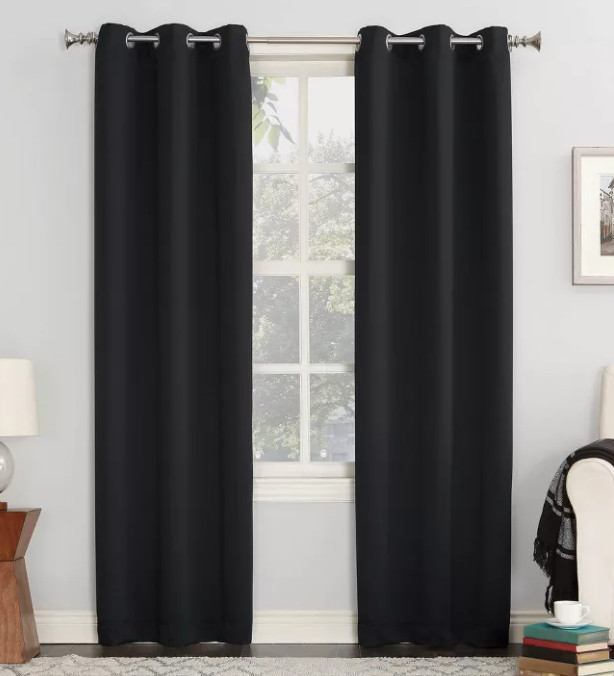 Sun Zero Kenneth Energy Saving Blackout Curtain Panel Black 54″ W x 95″ L