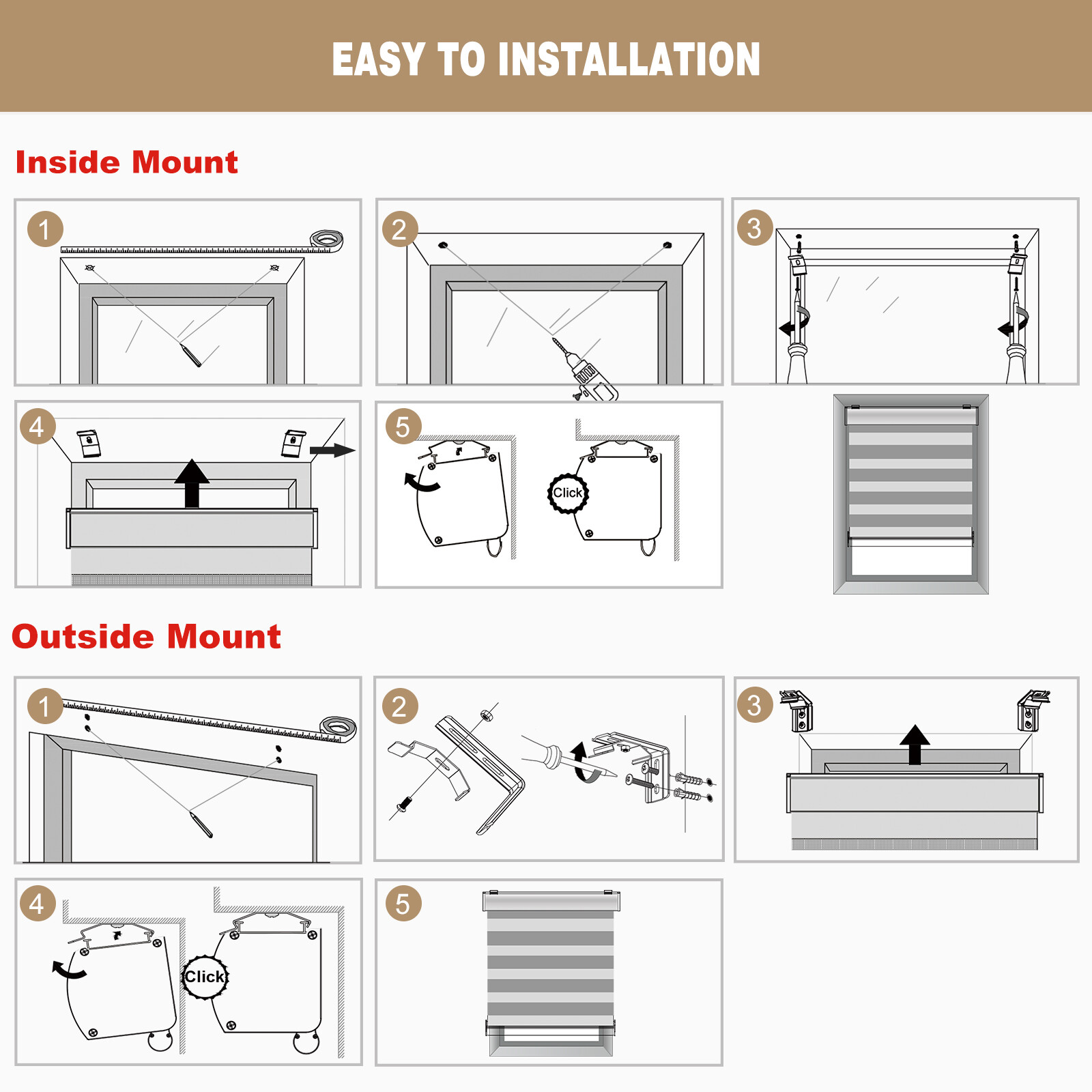Changshade CUSTOM CUT Dual Zebra Roller Blinds Window Shades Easy to Install
