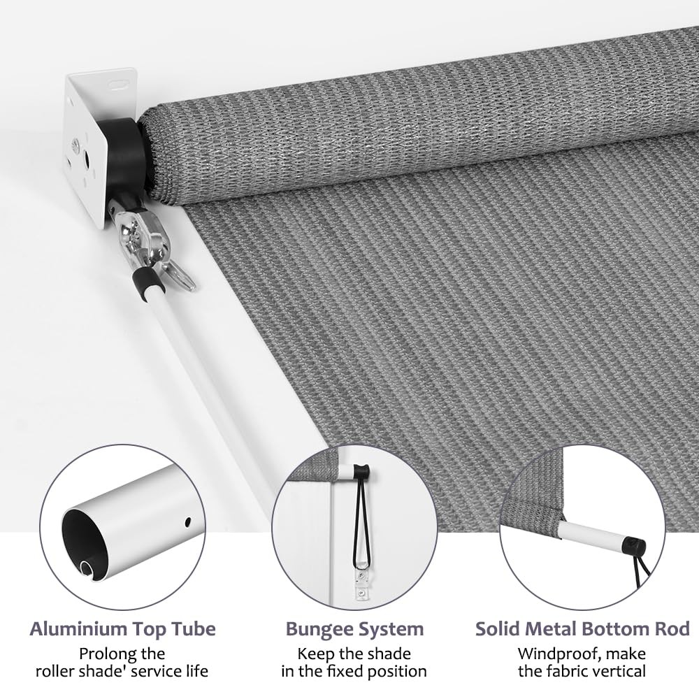 Patio Shades Roll Up Outdoor Blind, 8′ W x 8′ H Cordless Sun Shade Privacy Sc…