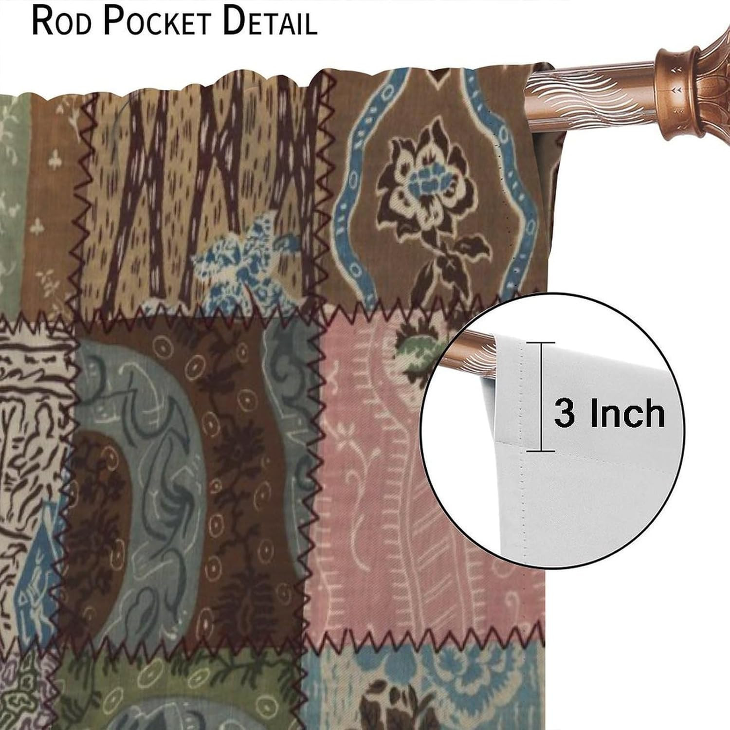Boho Patchwork Curtains,Vintage Colorful Bohemian Splicing Print Drapes for Bedr