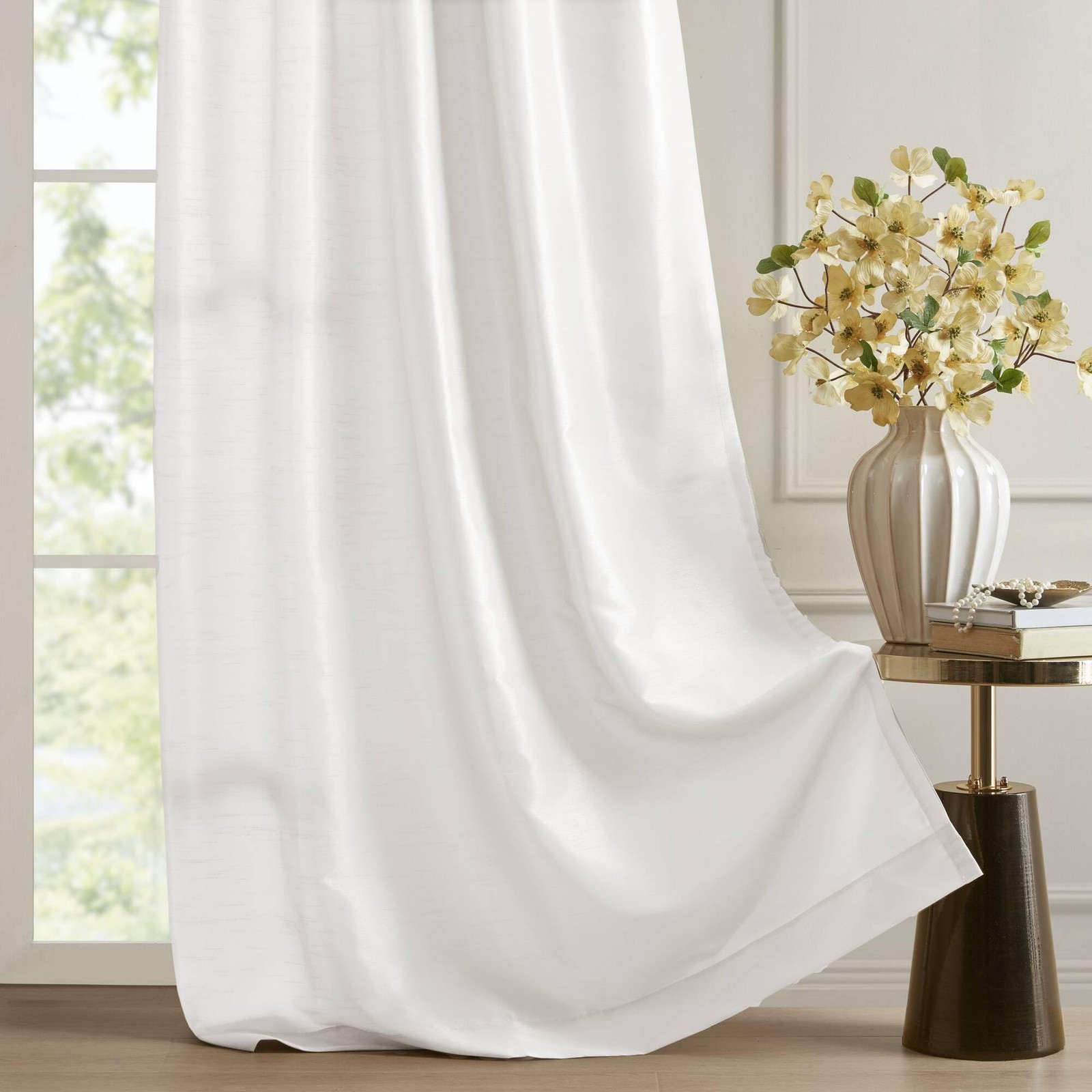 Emilia Faux Silk Single Curtain with Privacy Lining, DIY Twist Tab Top, Room …