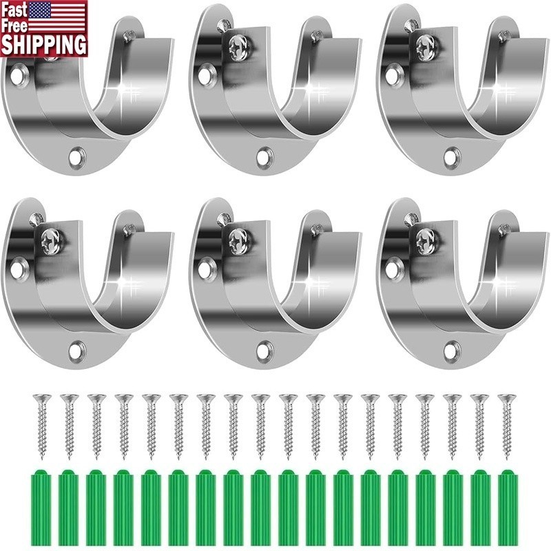 Heavy Duty Stainless Steel U-Shaped Curtain Rod Holders Wall Mount 6 Pack New