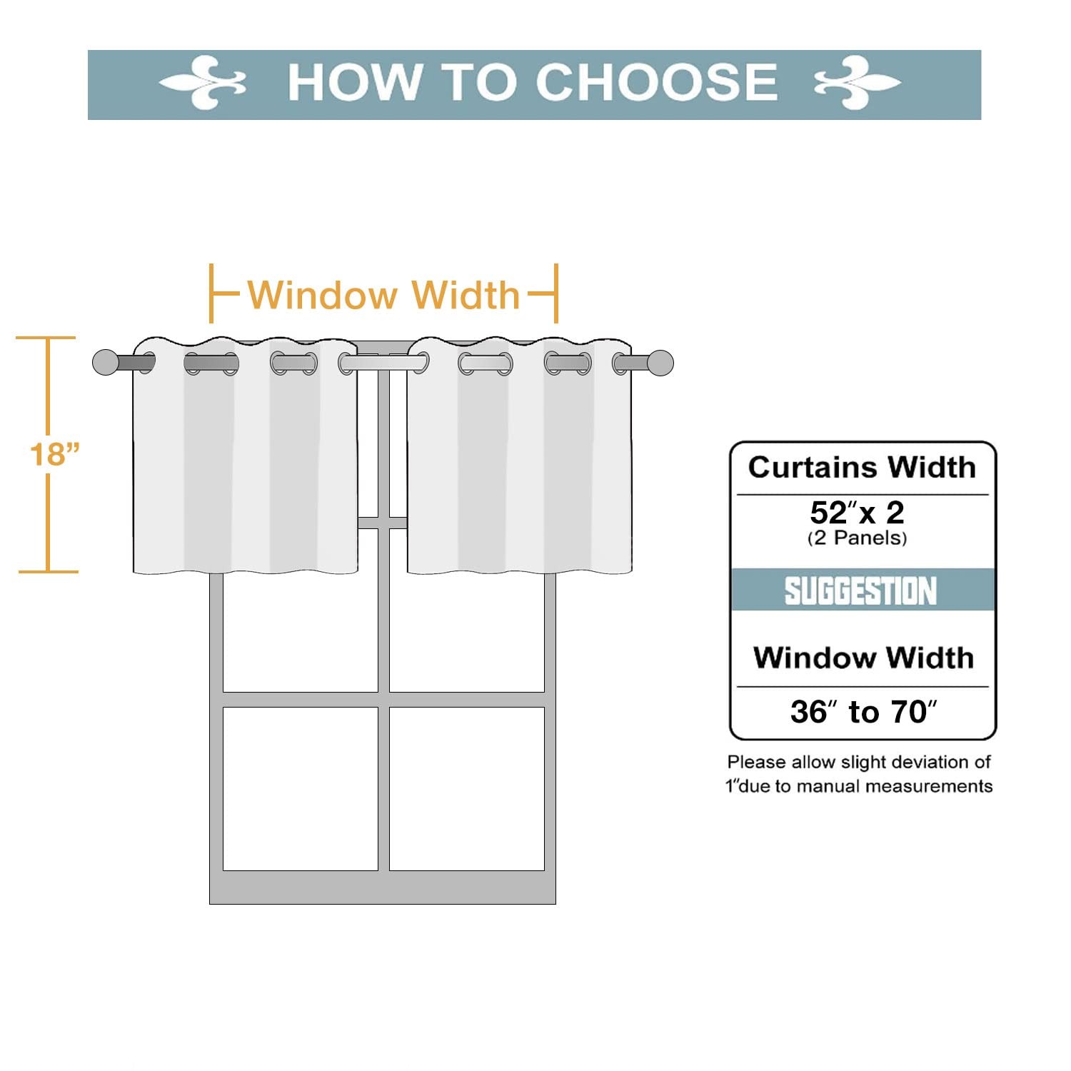 Room Darkening Valances, 2 Panels For Small Windows, 52×18, Brown