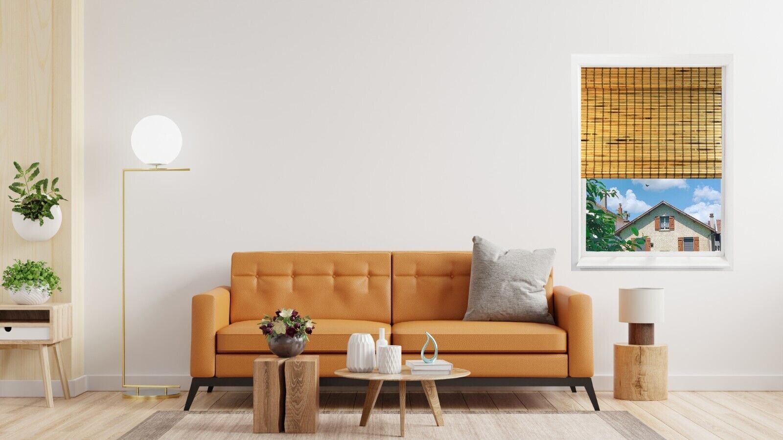 Cordless Light Filtering Bamboo Roman Window Blind Sun Shade with Valence -Khaki