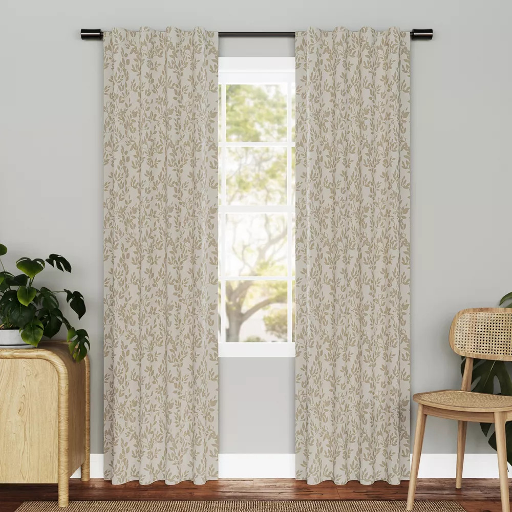 2pc 72″x84″ Sun Zero Estelle Foliage Woven Jacquard 100% Blackout Back Tab