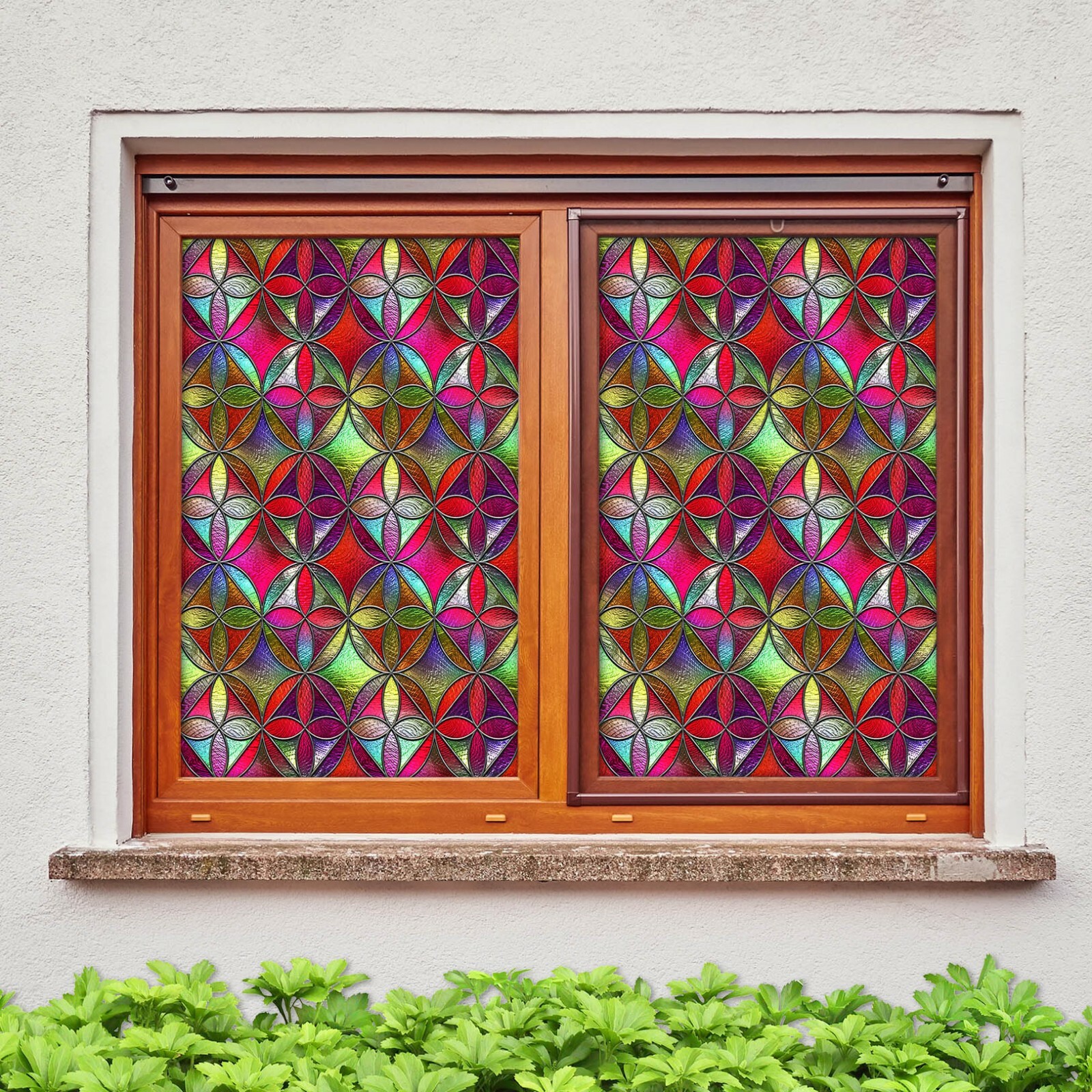 3D Color Circle D423 Window Film Print Sticker Cling Stained Glass UV Block Amy