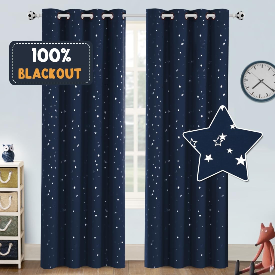 Blackout Kids Curtains for Bedroom Thermal Insulated Silver Twinkle Star Curt…