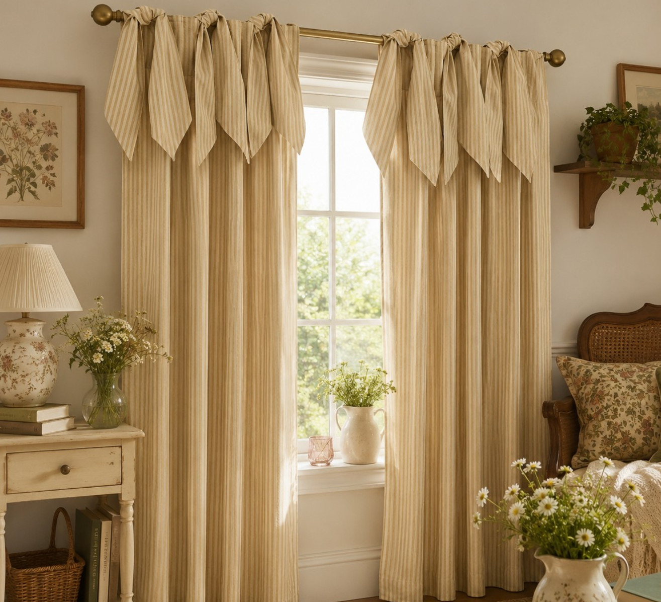 NEW West Elm Pierce & Ward Cotton Linen Stripe Curtains Set of 2 48×96 Sand