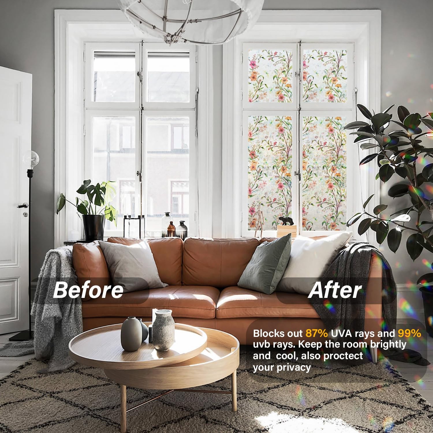 Ranzdn Window Privacy Film – Stained Glass 23.6×78.7 Inches, Cosmos