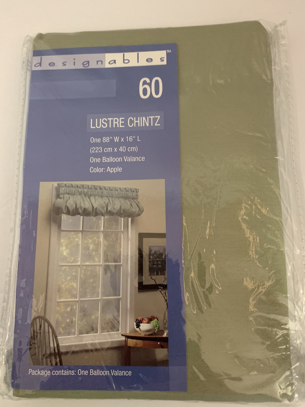 2 Designables Luster Chintz Valance(s)Curtain Green Apple 88 W X 16 L New