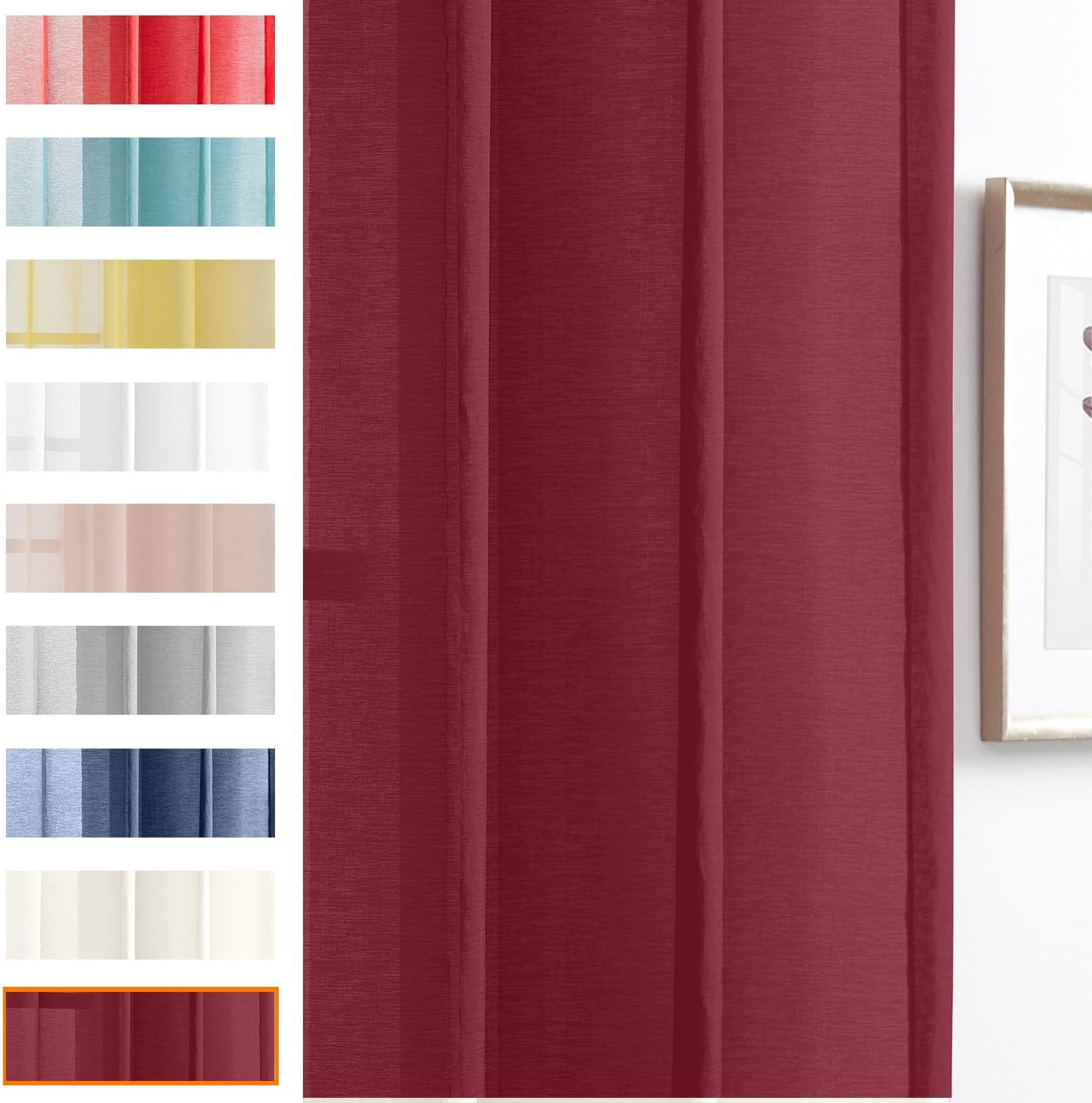 July Joy Semi Linen Look Sheer Curtains for Bedroom, Living Room Grommet Light F