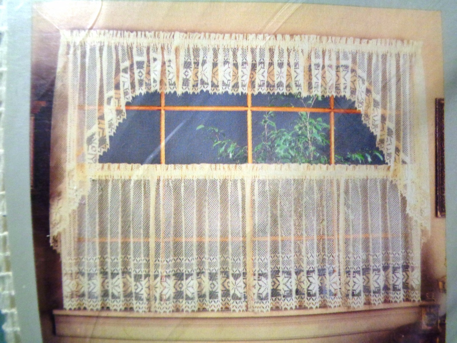 Vintage Crystal Louis Hornick Beige Natural 24″ Pair Lace Curtains, 60 X 24 Tier