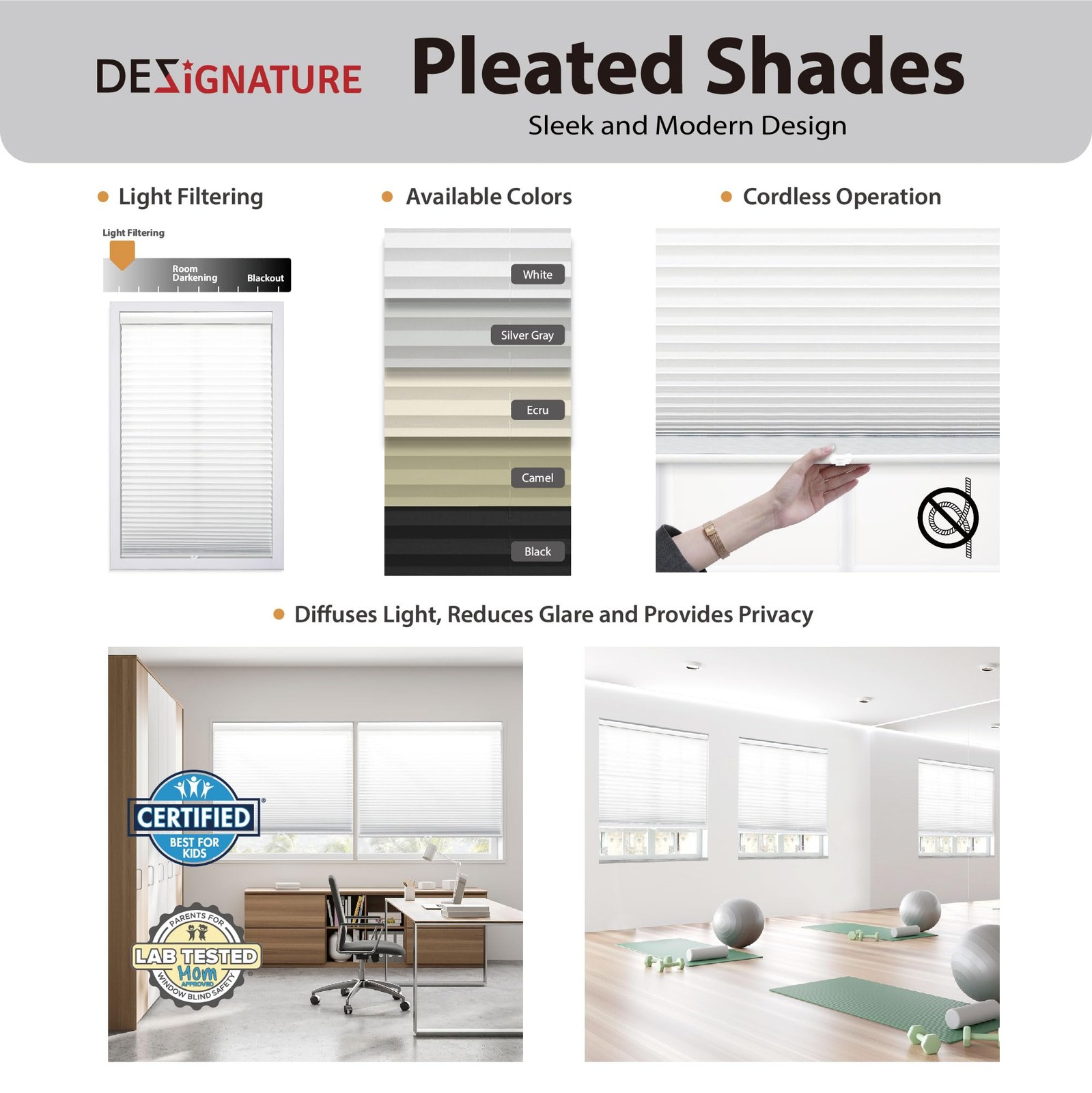 Dez Furnishings Cordless 1 Signature Light Filtering Pleated Fabric Shade 28 W