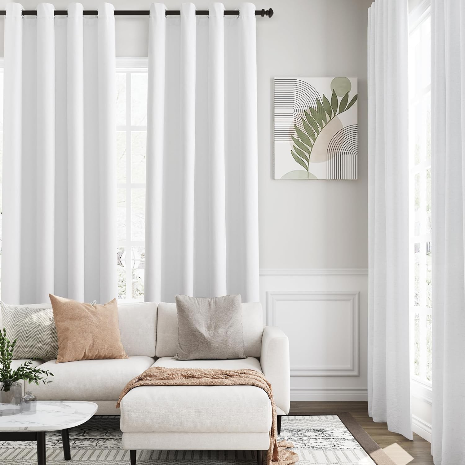 White Linen 100% Blackout Curtains 84 inches Long for Bedroom Modern Elegant