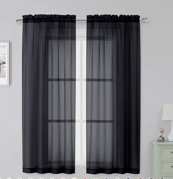 Sheer Curtains 63 Inches Long Light Weight Soft 42”x 63″L (Pack of 2) Black