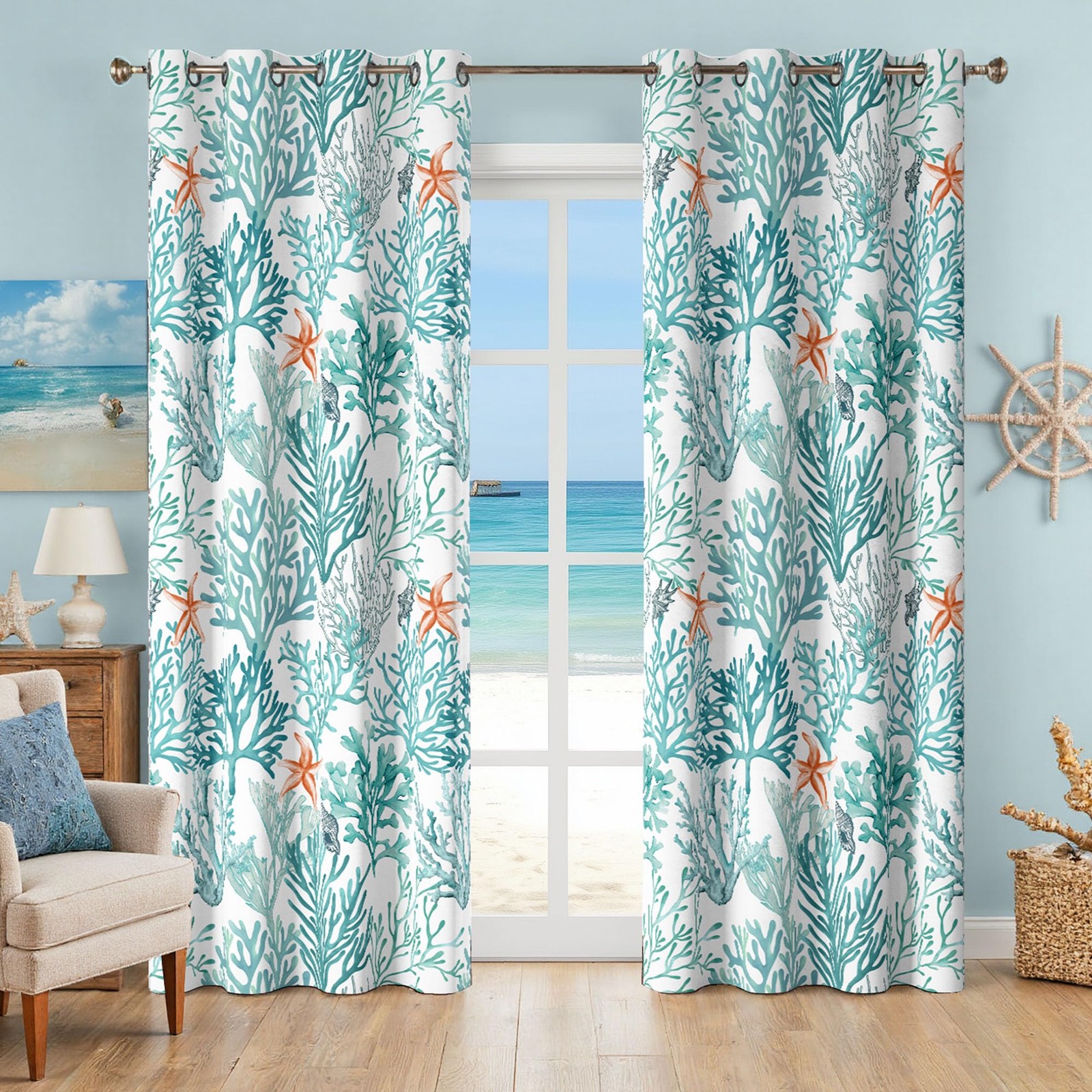 Tritard Coastal Beach Curtains 2 Panels Set Nautical Ocean Themed 50 Light