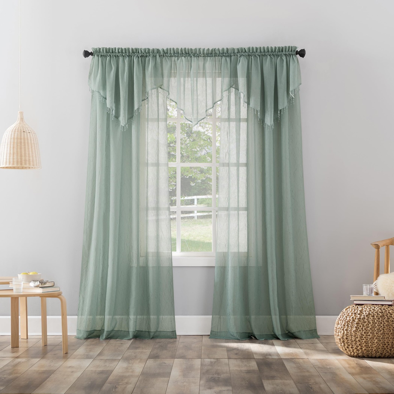 Erica Crushed Sheer Voile Rod Pocket Curtain Panel, 51″ x 84″, Mineral Blue