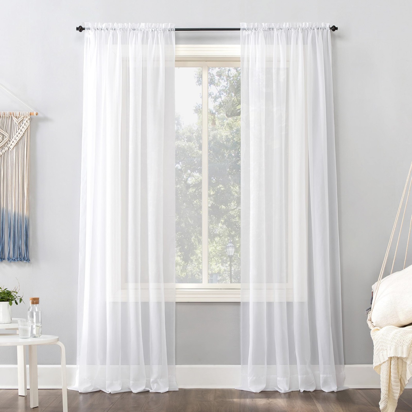 Sheer Voile Rod Pocket Curtain Panel 59″x95″ White Light Filtering Window