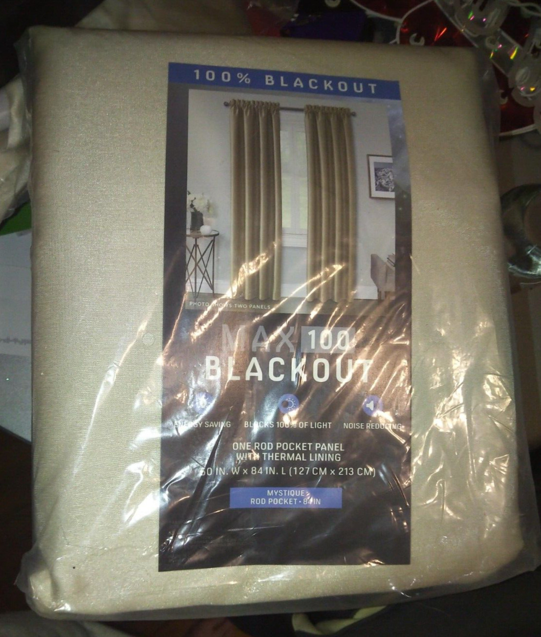 Max Blackout Mystique 100% Blackout Curtains 50 x 84in Ivory Beige (2 panels)