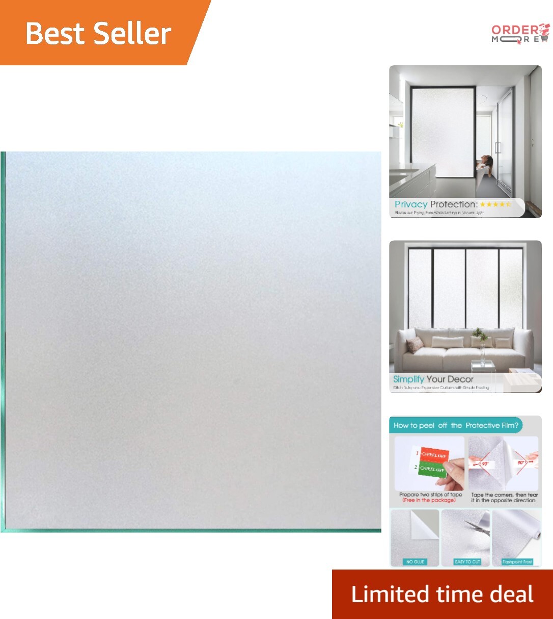 Window Privacy Film Vinyl 35.4×78.7 Inch Static Cling UV Blocking Decorative …