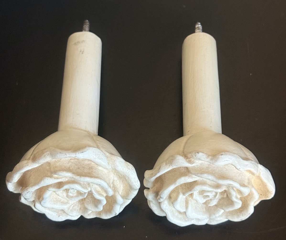ROSE Curtain Tie Backs Ivory Carved Resin Cottagecore Set Of 2 Vintage