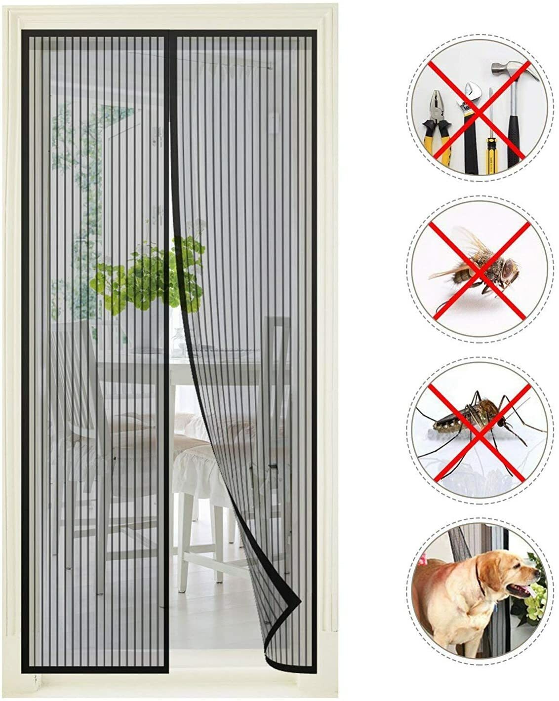 Magnetic Closure Mosquito Net Door Curtain Kit for All Door Types