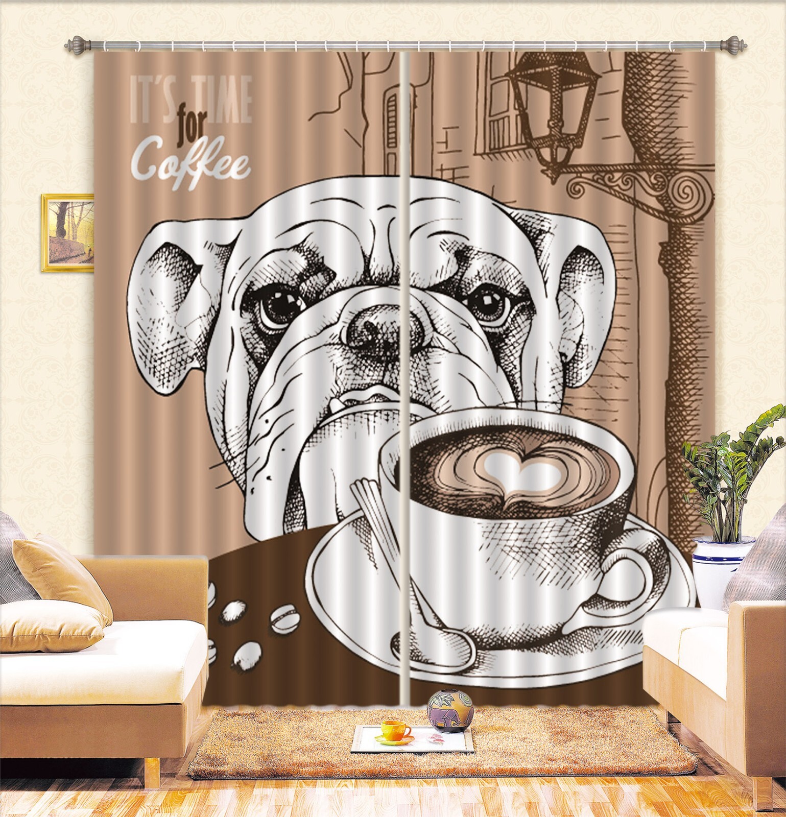 3D Coffee Pet Dog ZHUA1889 Photo Curtain Window Blockout Fabric Amy 2023