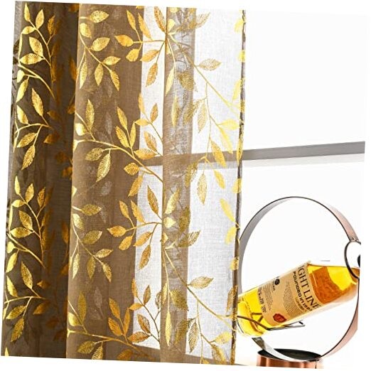 Sheer Curtains 84 Inches Long 2 Panels 52″W x 84″L (Pack of 2) Gold and Taupe